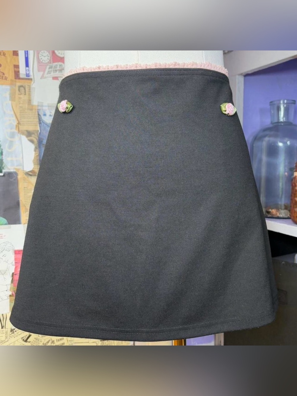Black Floral Mini Skirt